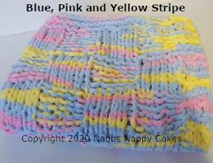 Knitted Chunky Blanket Blue-Pink-Yellow-Stripe